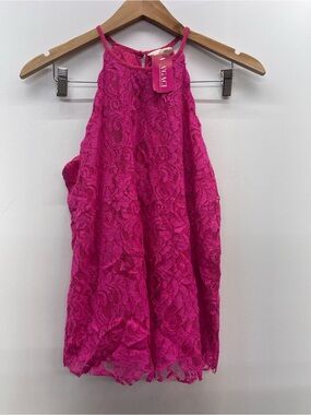 a'gaci Hot Pink Lace Halter Tank Top